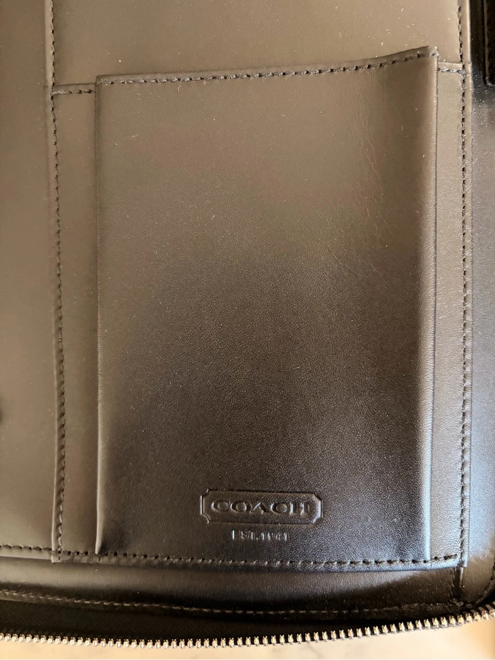 Coach Black Leather Zip Padfolio